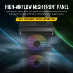 Antec NX416L – Case Gaming Mid Tower, 3 Ventole ARGB Preinstallate, Pannello in Vetro Temperato, Supporto Radiatore 240 mm - immagine 3