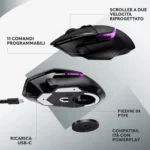 Logitech G502 X PLUS – Mouse Gaming Wireless 25.600 DPI, LIGHTFORCE, LIGHTSPEED, RGB 8 Zone, 13 Pulsanti - immagine 11