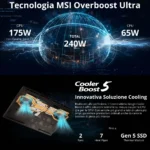 MSI Vector 16 HX AI A2XWIG-292XIT – Notebook Gaming Intel Ultra 9 275HX, RTX 5080, 32GB DDR5, 1TB SSD, 16" QHD+ IPS 240Hz, Wi-Fi 6E, Free DOS - immagine 8