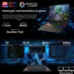 MSI Vector 16 HX AI A2XWIG-292XIT – Notebook Gaming Intel Ultra 9 275HX, RTX 5080, 32GB DDR5, 1TB SSD, 16" QHD+ IPS 240Hz, Wi-Fi 6E, Free DOS - immagine 9