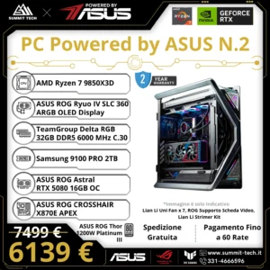 Summit PC N.2 – Ryzen 7 9850X3D / RTX 5080 16G / 32GB DDR5 / 2TB SSD / Wi-Fi 7 / 1200W / Win 11 Pro | Powered by ASUS