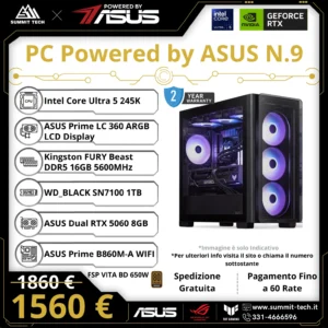 Summit PC N.9 – Ultra 5 245K / RTX 5060 8G / 16GB DDR5 / 1TB SSD / Wi-Fi 6E / 650W / Win 11 Pro | Powered by ASUS